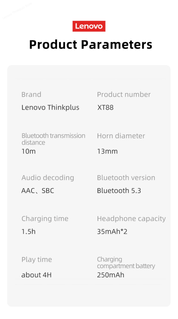Auriculares Lenovo Xt88 Bluetooth 5.3 Control Táctil - Imagen 2